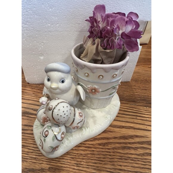 LENOX Petals and Pearls PAINTING PRETTY CHICK Eggs & flowers in pot *READ - Picture 2 of 16